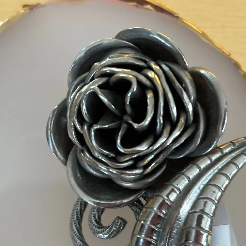 Vintage Metal Rose Flower Pin Brooch